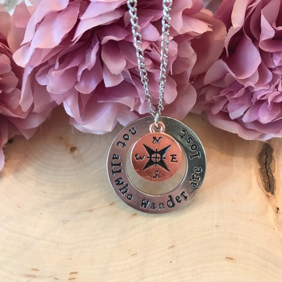 “Not All Who Wander Are Lost" Compass Necklace - Picture 2 of 4